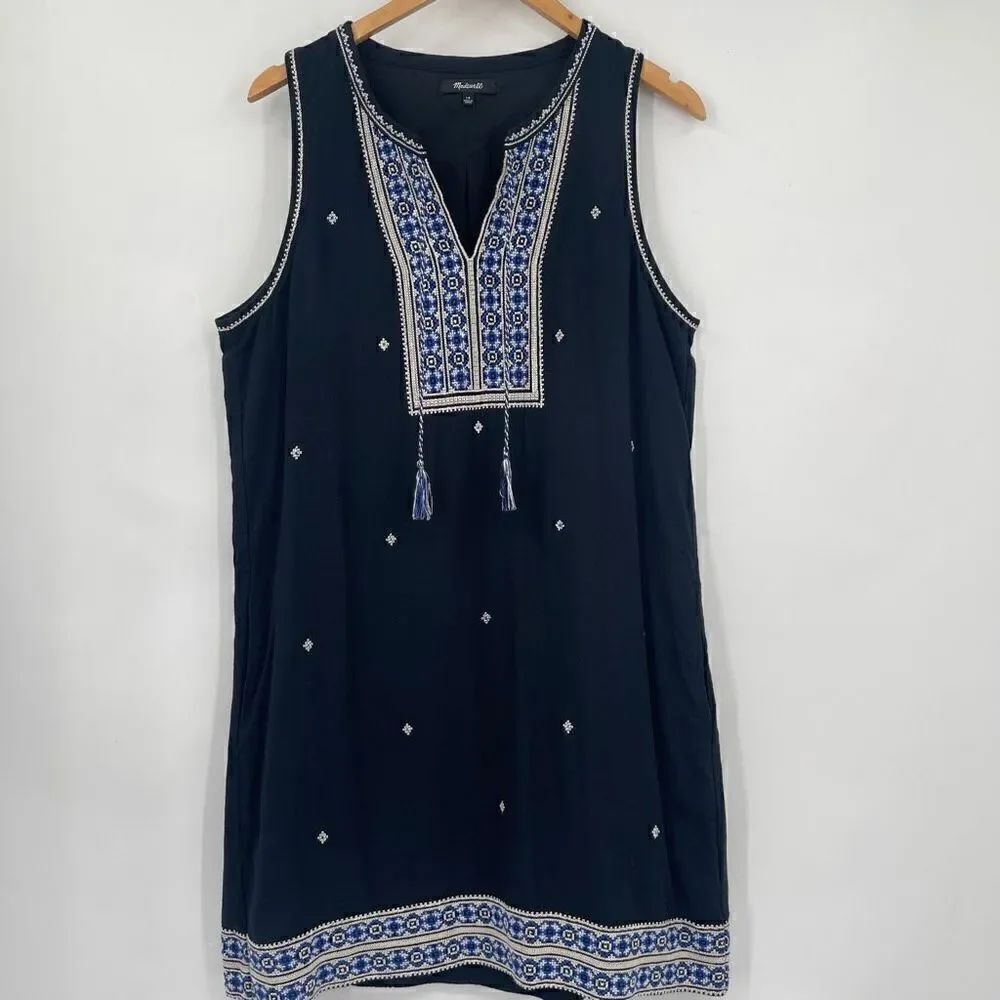 Madewell Women's Embroidered Suncoast Cotton Dress Dark Blue Size 10